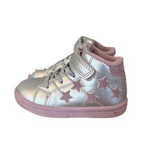 Lelli Kelly High Top Sneakers Girls Size 22 US 6 Silver Stars Shoes Toddler